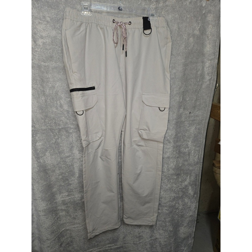 WXYZW Los Angeles Mens Tan Cargo Pants Elastic Waist Utility Trousers Size L